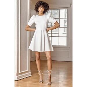 Lulus Always Poised White Backless Puff Sleeve Mini Skater Dress - Size XS